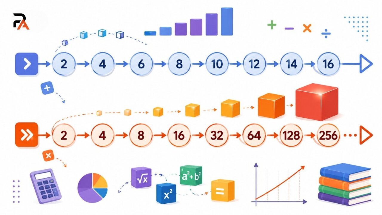 Arithmetic and geometric number series pattern illustration