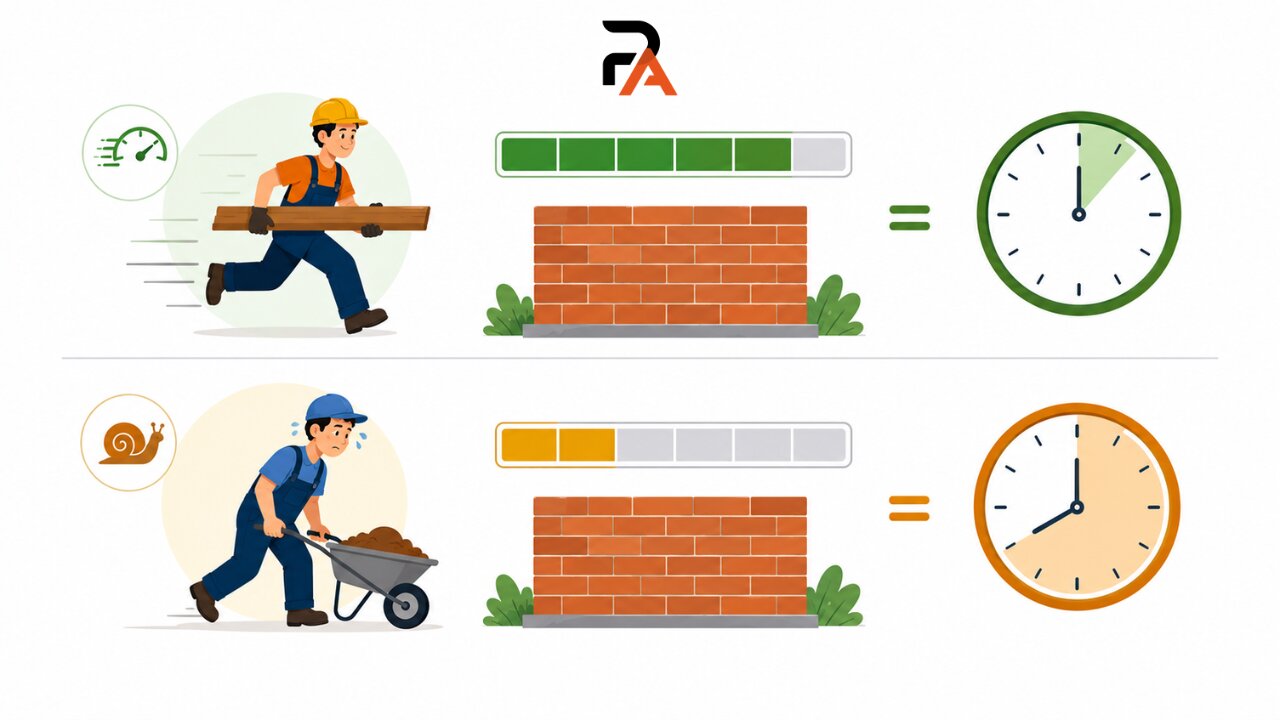 Two workers completing the same task at different speeds demonstrating inverse proportionality