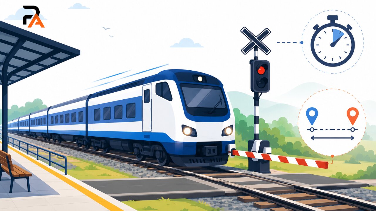 Train crossing platform and pole aptitude concept
