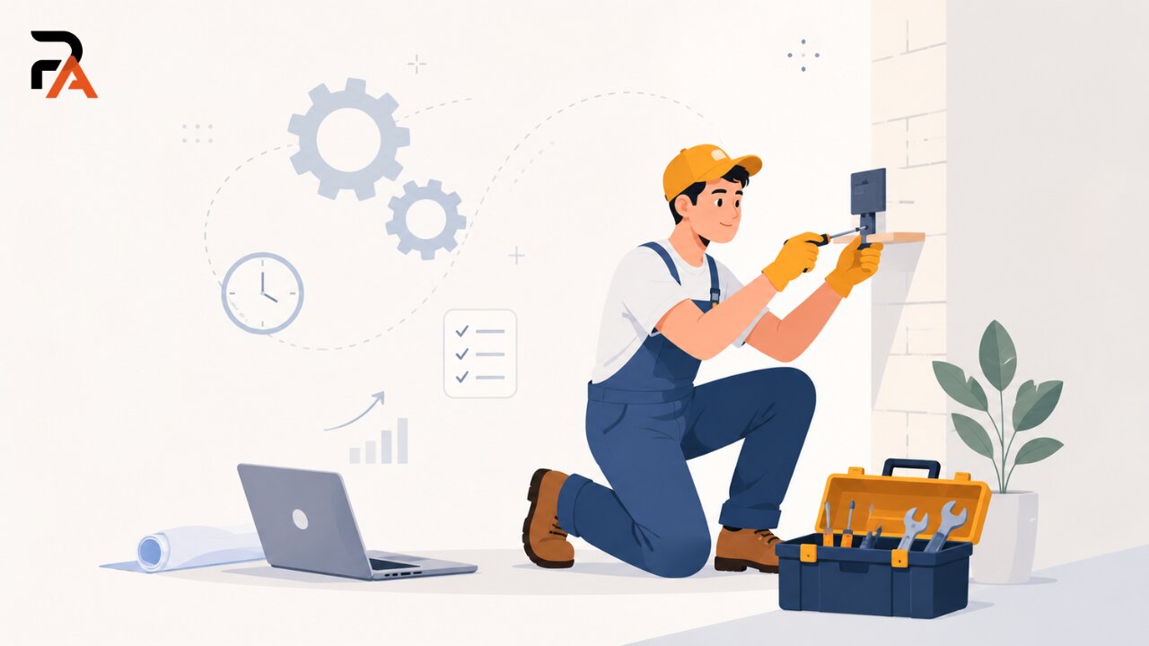 Worker completing a task representing work, time, efficiency, and work rate in aptitude